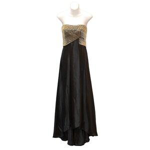 MICHAEL CASEY COUTURE Black & Gold Metallic Bustier Evening Gown Dress Size 34